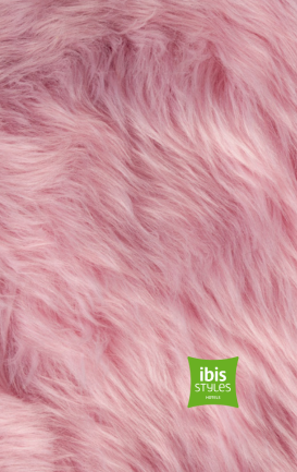 ibis Styles RFID key card front with pink faux-fur background and green ibis Styles logo